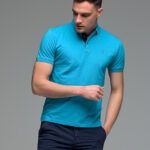 Ανδρικό Κοντομάνικο Πόλο Μπλε Navy SW με Τιρκουαζ Πατιλέτα- Slim Fit