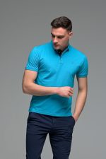 Ανδρικό Κοντομάνικο Πόλο Μπλε Navy SW με Τιρκουαζ Πατιλέτα- Slim Fit