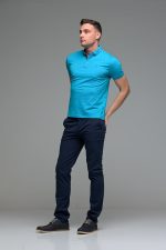 Ανδρικό Κοντομάνικο Πόλο Μπλε Navy SW με Τιρκουαζ Πατιλέτα- Slim Fit