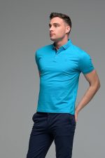 Ανδρικό Κοντομάνικο Πόλο Μπλε Navy SW με Τιρκουαζ Πατιλέτα- Slim Fit