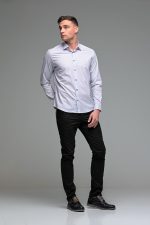 Λευκό Ανδρικό Πουκάμισο με Μαύρο Print Σχέδιο - Slim Fit