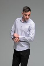 Λευκό Ανδρικό Πουκάμισο με Μαύρο Print Σχέδιο - Slim Fit
