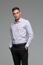 Λευκό Ανδρικό Πουκάμισο με Μαύρο Print Σχέδιο - Slim Fit