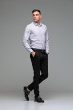 Λευκό Ανδρικό Πουκάμισο με Μαύρο Print Σχέδιο - Slim Fit