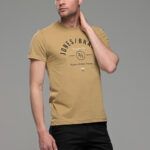 Καφέ Καμελ ανδρικό κοντομάνικο T-SHIRT με Στάμπα φθηνό καλοκαιρινό