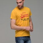 φθηνό casual κίτρινο ανδρικό κοντομάνικο T-SHIRT FR με Στάμπα TEE SHIRT STORE καλοκαιρινό μπλουζάκι