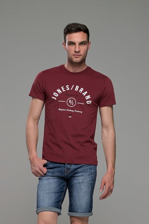 φθηνό Μπορντό κόκκινο ανδρικό κοντομάνικο T-SHIRT με Στάμπα