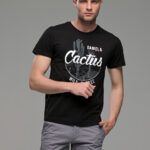 Φθηνό μαύρο ανδρικό κοντομάνικο T-SHIRT με Στάμπα