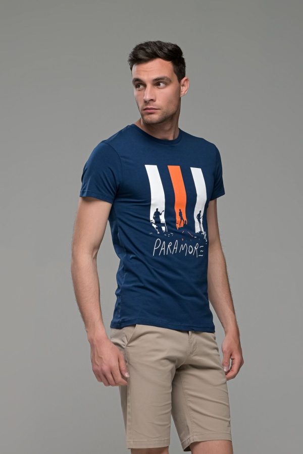 Φθηνό μπλε ανδρικό κοντομάνικο T-SHIRT με στάμπα