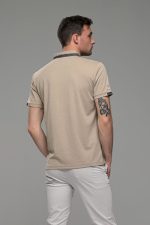 Πόλο ανδρικό μπλουζάκι μπεζ MS με κοντό μανίκι και σχέδιο στο γιακά – Slim Fit