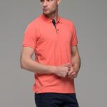Φθηνό κόκκινο κοραλί Ανδρικό Πόλο Μπλουζάκι FR με Μπλε Πατιλέτα - Regular Fit