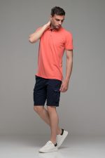 Φθηνό κόκκινο κοραλί Ανδρικό Πόλο Μπλουζάκι FR με Μπλε Πατιλέτα - Regular Fit