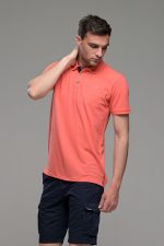 Φθηνό κόκκινο κοραλί Ανδρικό Πόλο Μπλουζάκι FR με Μπλε Πατιλέτα - Regular Fit