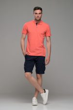 Φθηνό κόκκινο κοραλί Ανδρικό Πόλο Μπλουζάκι FR με Μπλε Πατιλέτα - Regular Fit