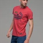 Φθηνό κόκκινο ανδρικό κοντομάνικο T-SHIRT με στάμπα casual για όλες τις ώρες