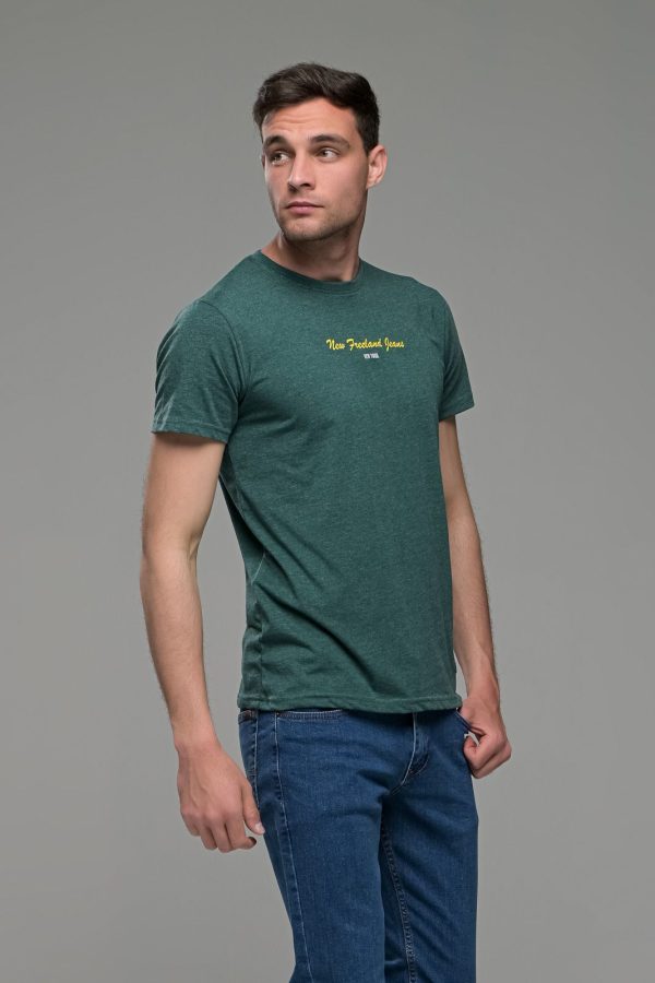 φθηνό καλοκαιρινό πράσινο μελανζέ ανδρικό κοντομάνικο T-SHIRT με Στάμπα