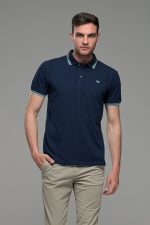 Φθηνό Μπλε Ανδρικό Πόλο Μπλουζάκι με Ρίγα στο Γιακά Καλοκαιρινό Άνετο - Regular Fit