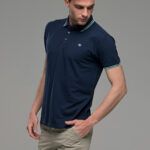 Φθηνό Μπλε Ανδρικό Πόλο Μπλουζάκι με Ρίγα στο Γιακά Καλοκαιρινό Άνετο - Regular Fit