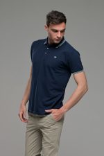 Φθηνό Μπλε Ανδρικό Πόλο Μπλουζάκι με Ρίγα στο Γιακά Καλοκαιρινό Άνετο - Regular Fit