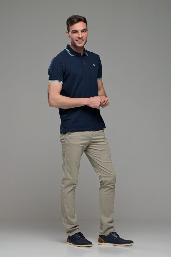 Φθηνό Μπλε Ανδρικό Πόλο Μπλουζάκι με Ρίγα στο Γιακά Καλοκαιρινό Άνετο - Regular Fit