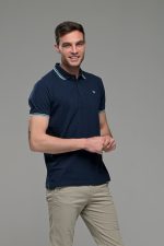 Φθηνό Μπλε Ανδρικό Πόλο Μπλουζάκι με Ρίγα στο Γιακά Καλοκαιρινό Άνετο - Regular Fit