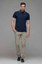 Φθηνό Μπλε Ανδρικό Πόλο Μπλουζάκι με Ρίγα στο Γιακά Καλοκαιρινό Άνετο - Regular Fit