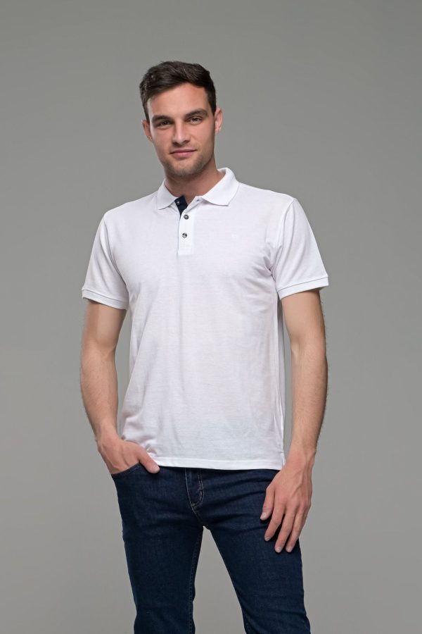 Φθηνό άσπρο λευκό Ανδρικό Πόλο Μπλουζάκι FR με Μπλε Πατιλέτα - Regular Fit