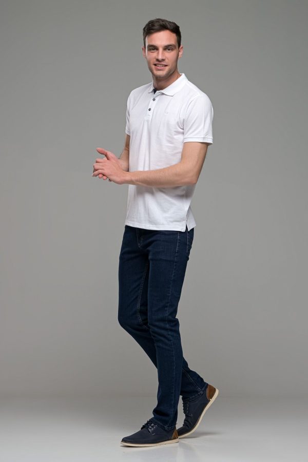 Φθηνό άσπρο λευκό Ανδρικό Πόλο Μπλουζάκι FR με Μπλε Πατιλέτα - Regular Fit