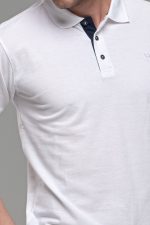 Φθηνό άσπρο λευκό Ανδρικό Πόλο Μπλουζάκι FR με Μπλε Πατιλέτα - Regular Fit