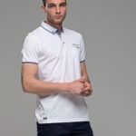 Πόλο ανδρικό μπλουζάκι λευκό MS με κοντό μανίκι και τσεπάκι – Slim Fit