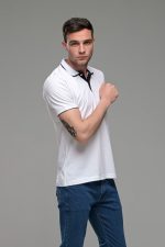 Κοντομάνικο ανδρικό πόλο λευκό SW με μπλε περίγραμμα - Slim Fit