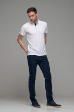 Φθηνό άσπρο λευκό Ανδρικό Πόλο Μπλουζάκι FR με Μπλε Πατιλέτα - Regular Fit