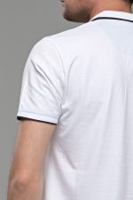Κοντομάνικο ανδρικό πόλο λευκό SW με μπλε περίγραμμα - Slim Fit