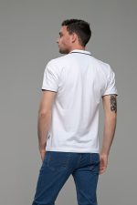 Κοντομάνικο ανδρικό πόλο λευκό SW με μπλε περίγραμμα - Slim Fit