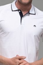 Κοντομάνικο ανδρικό πόλο λευκό SW με μπλε περίγραμμα - Slim Fit