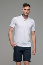 Μαο Λευκό Ανδρικό Πόλο Μπλουζάκι με Μπλε Μικροσχέδιο