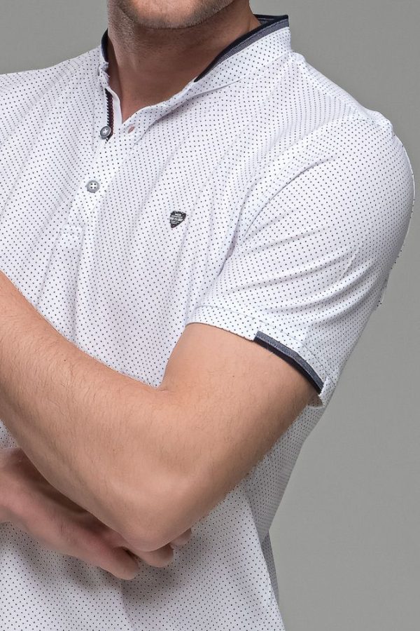 Μαο Λευκό Ανδρικό Πόλο Μπλουζάκι με Μπλε Μικροσχέδιο