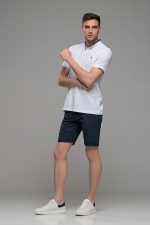 Μαο Λευκό Ανδρικό Πόλο Μπλουζάκι με Μπλε Μικροσχέδιο