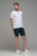 Μαο Λευκό Ανδρικό Πόλο Μπλουζάκι με Μπλε Μικροσχέδιο