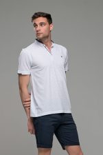 Μαο Λευκό Ανδρικό Πόλο Μπλουζάκι με Μπλε Μικροσχέδιο