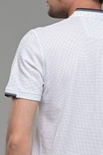 Μαο Λευκό Ανδρικό Πόλο Μπλουζάκι με Μπλε Μικροσχέδιο