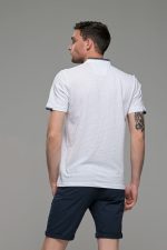 Μαο Λευκό Ανδρικό Πόλο Μπλουζάκι με Μπλε Μικροσχέδιο