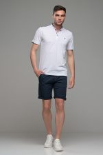 Μαο Λευκό Ανδρικό Πόλο Μπλουζάκι με Μπλε Μικροσχέδιο