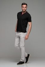 Κοντομάνικο ανδρικό πόλο μαύρο SW με μπορντό περίγραμμα - Slim Fit