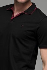 Κοντομάνικο ανδρικό πόλο μαύρο SW με μπορντό περίγραμμα - Slim Fit