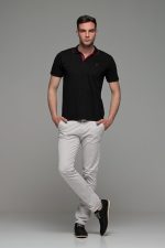 Κοντομάνικο ανδρικό πόλο μαύρο SW με μπορντό περίγραμμα - Slim Fit