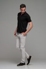 Κοντομάνικο ανδρικό πόλο μαύρο SW με μπορντό περίγραμμα - Slim Fit