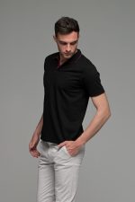 Κοντομάνικο ανδρικό πόλο μαύρο SW με μπορντό περίγραμμα - Slim Fit