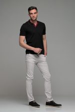 Κοντομάνικο ανδρικό πόλο μαύρο SW με μπορντό περίγραμμα - Slim Fit