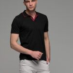 Κοντομάνικο ανδρικό πόλο μαύρο SW με μπορντό περίγραμμα - Slim Fit